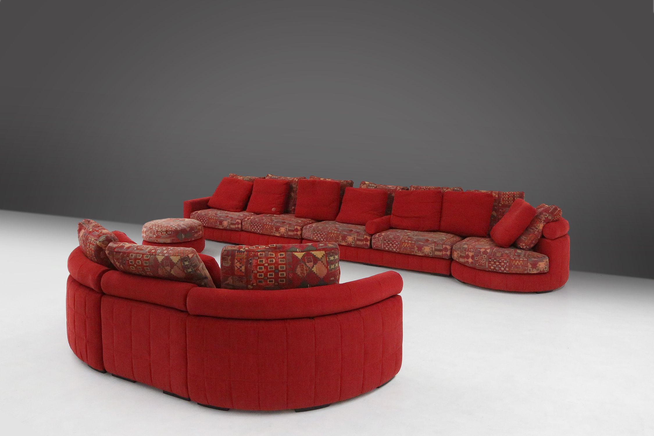Modular Sofa in Red and Patterned Upholstery by Roche Bobois, France 1980sthumbnail